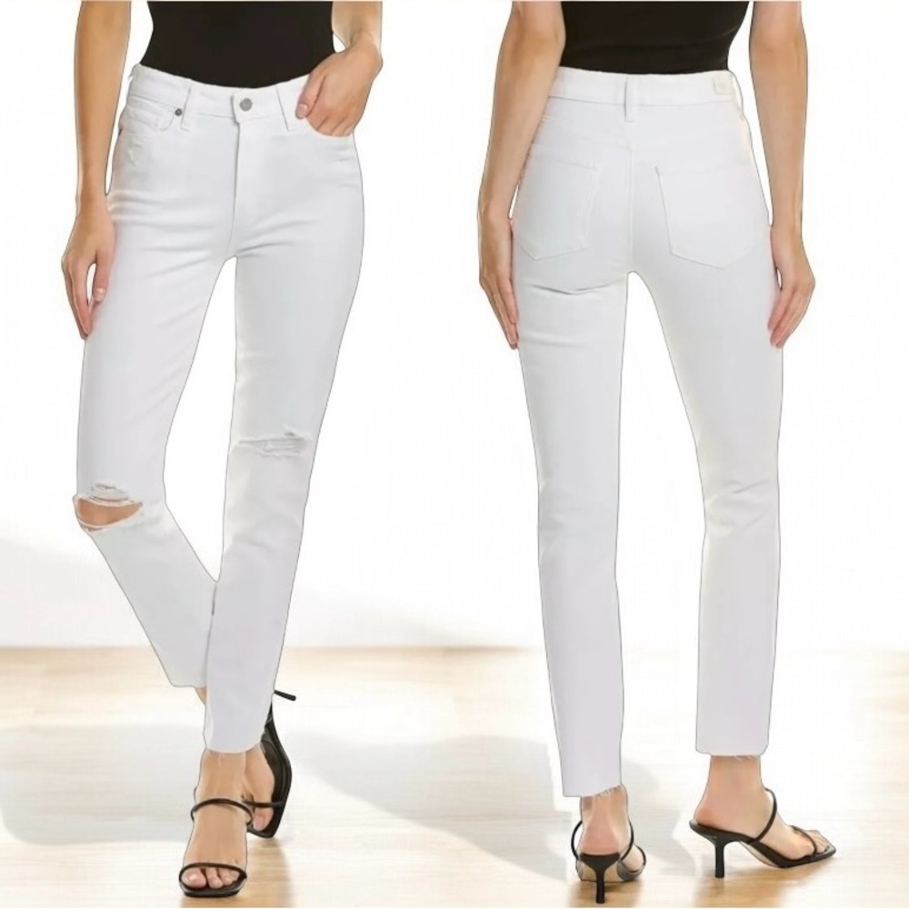 Paige | Hoxton Slim Bianca Jeans Destructed Raw Cut Hem High Rise